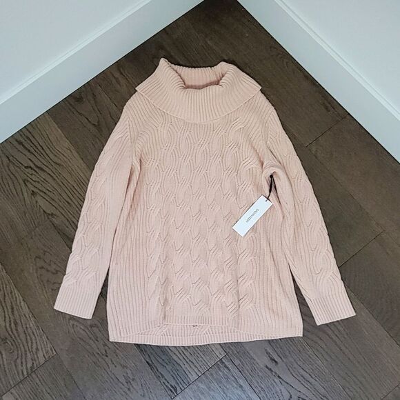 🆕 Calvin Klein Chain Stitched Cowl Turtle Neck Sweater in Blush Pink - Picture 3 of 11